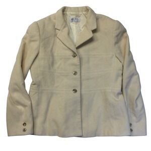 Vintage 90s Della Spiga TALL GIRL Cream Cashmere Wool BLAZER Ladies Sz 16 Jacket
